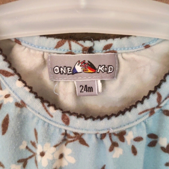 One Kid, Girls Blue Long Sleeve Shirt with White and Brown Flowers - Picture 3 of 6